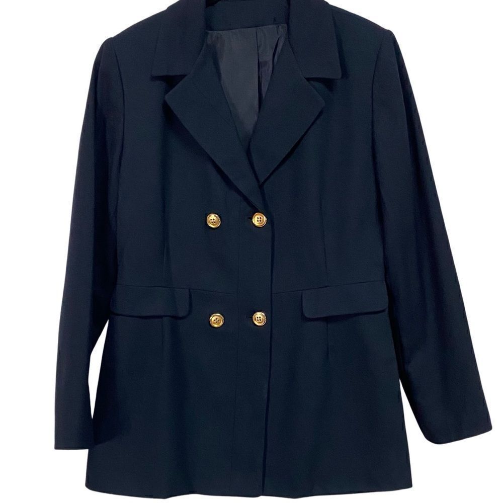Chic Minimal True Vintage 1980s Navy Double Breasted Boyfriend Blazer